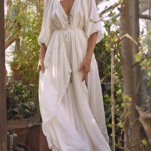 Free People White Maxi Dress with 3/4 Sleeves, XL